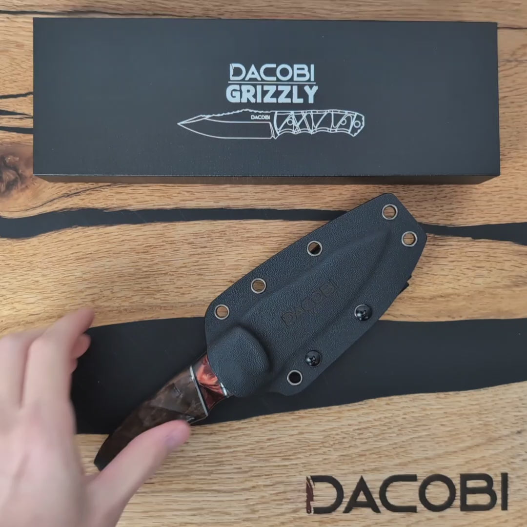 Grizzly - Bushcraft nož, čelik D2, drška od roga + smola