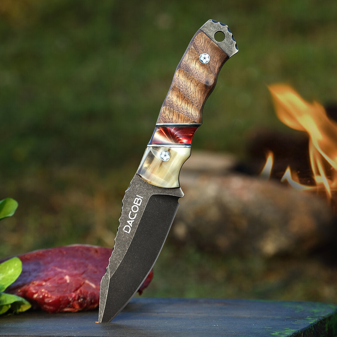 Grizzly - Bushcraft nož, čelik D2, drška od roga + smola