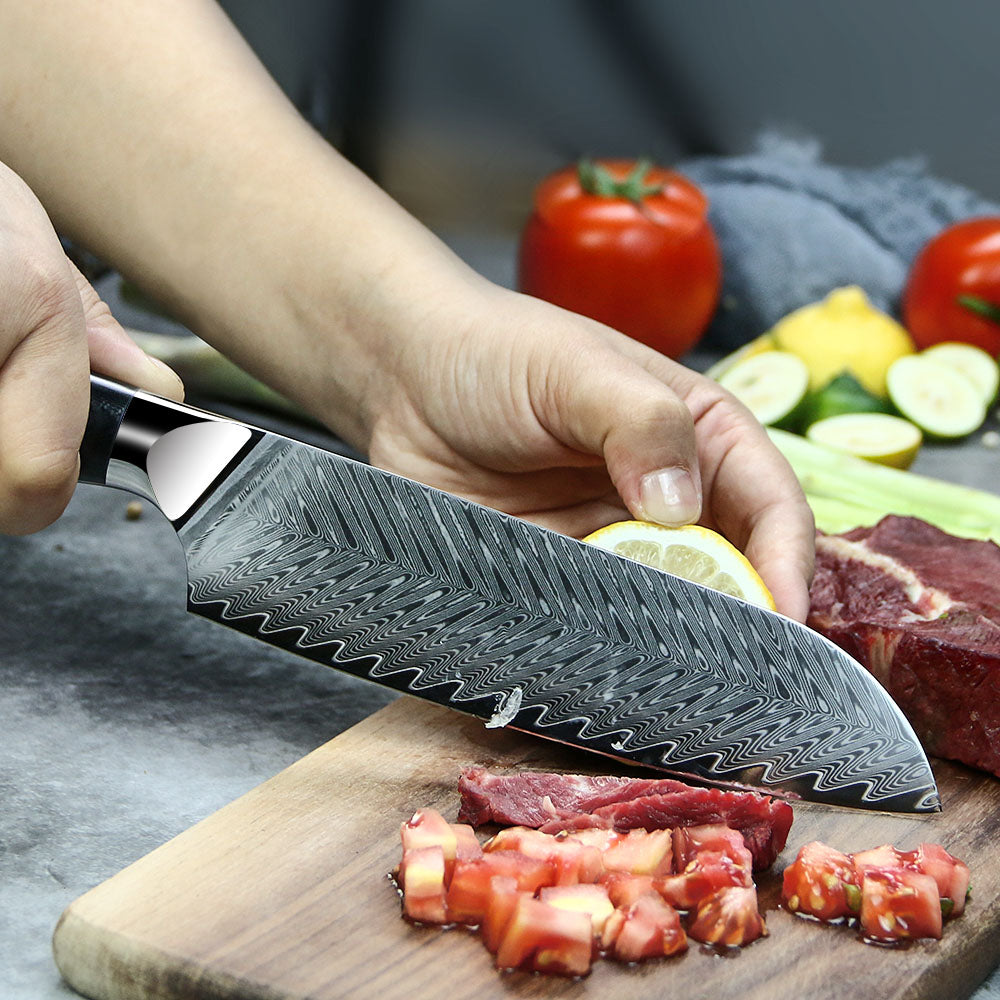 Profesionalni Santoku nož C26, Damask čelik 67 slojeva, 17 cm - DACOBI.hr